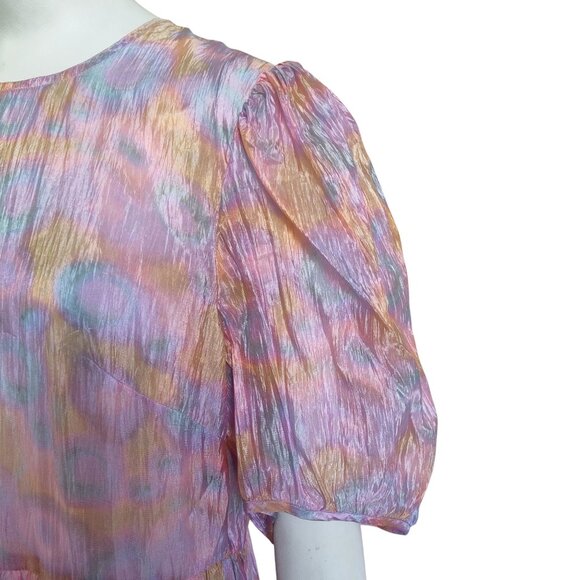 & OTHER STORIES Boho Coquette Puff Sleeve Semi Sheer Pastel Tiered Dress Sz 8 - Picture 9 of 12